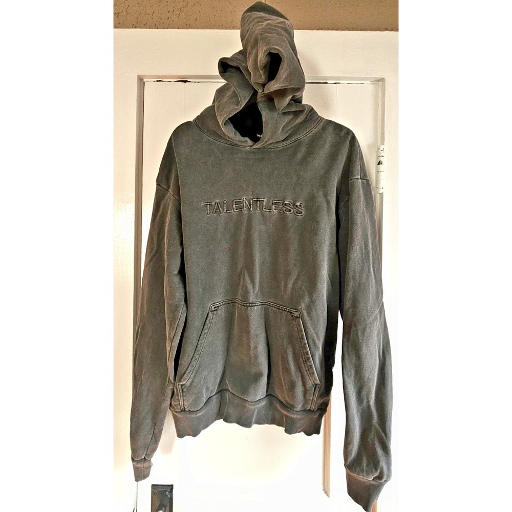 Talentless men Sz M gray hoodie heavyweight circle logo embroidered cotton
